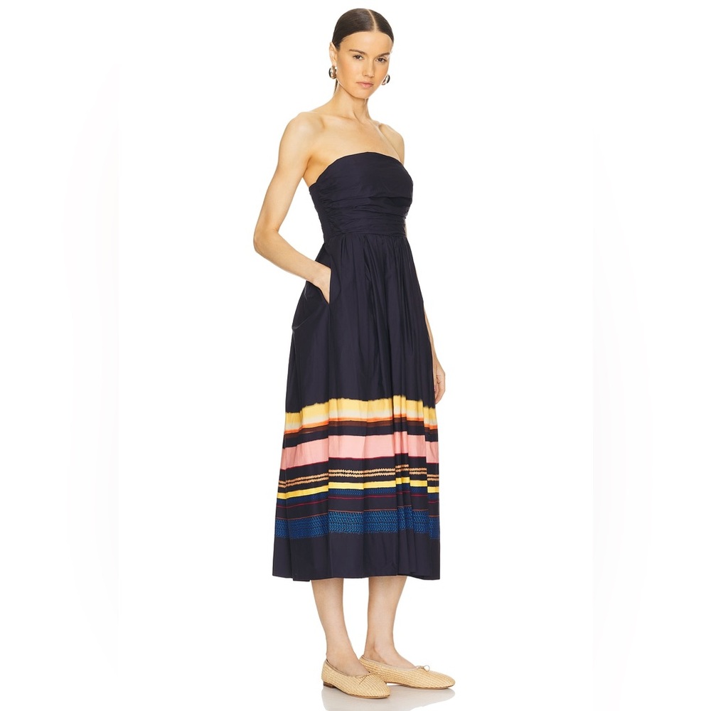 NWT A.L.C. Tate Strapless Midi Dress Size 2 100% Cotton Navy Printed Stripes